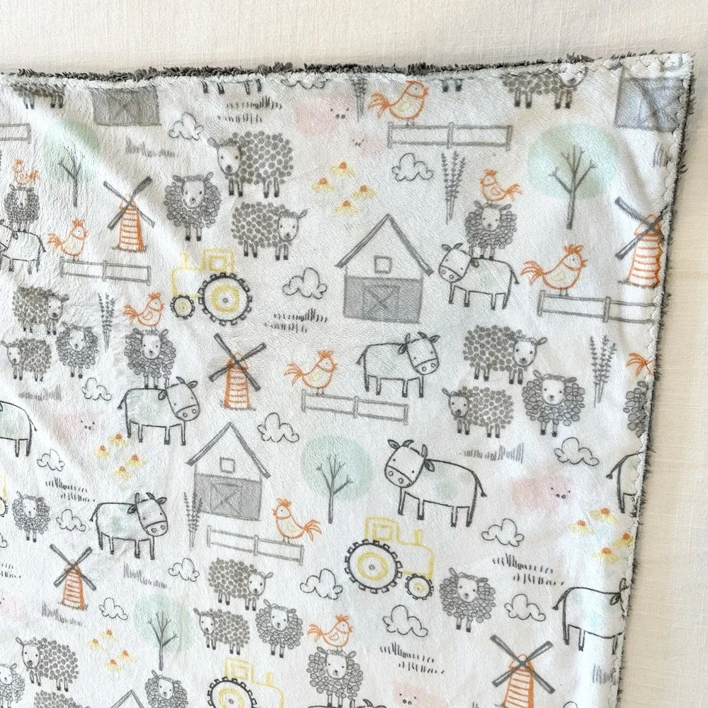 E-I-E-I-O Baby Minky Blanket Steel Dimple Farm Sheep Tractor Cow Hard To Find!